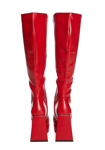 Red Unfriendly Knee High Boots