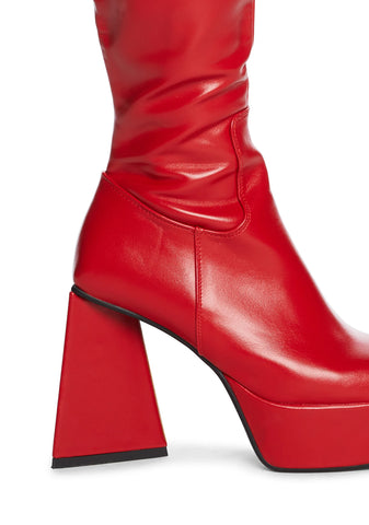 Red Unfriendly Knee High Boots