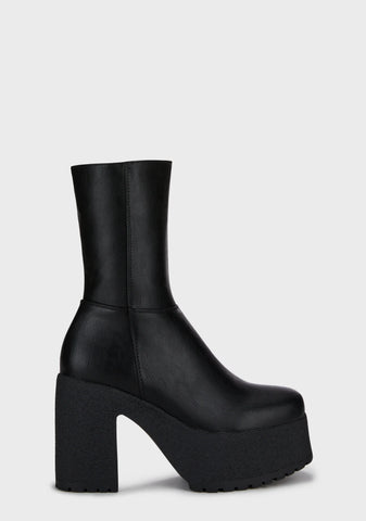 You Wish Chunky Platform Ankle Boots - Black
