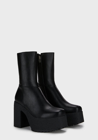 You Wish Chunky Platform Ankle Boots - Black