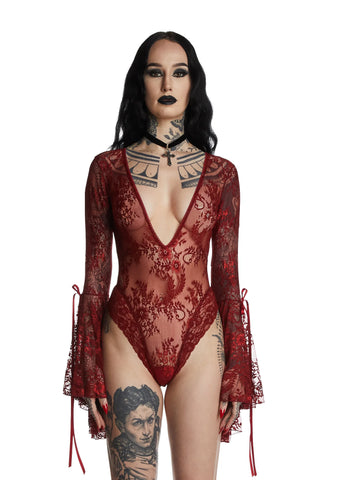 Source Of Magic Lace Bodysuit - Red