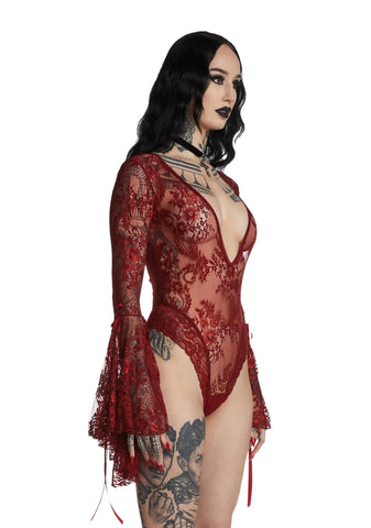 Source Of Magic Lace Bodysuit - Red