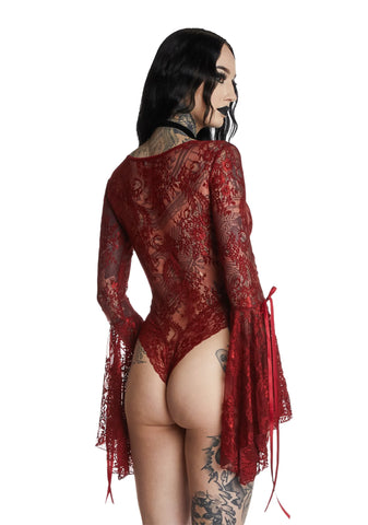 Source Of Magic Lace Bodysuit - Red