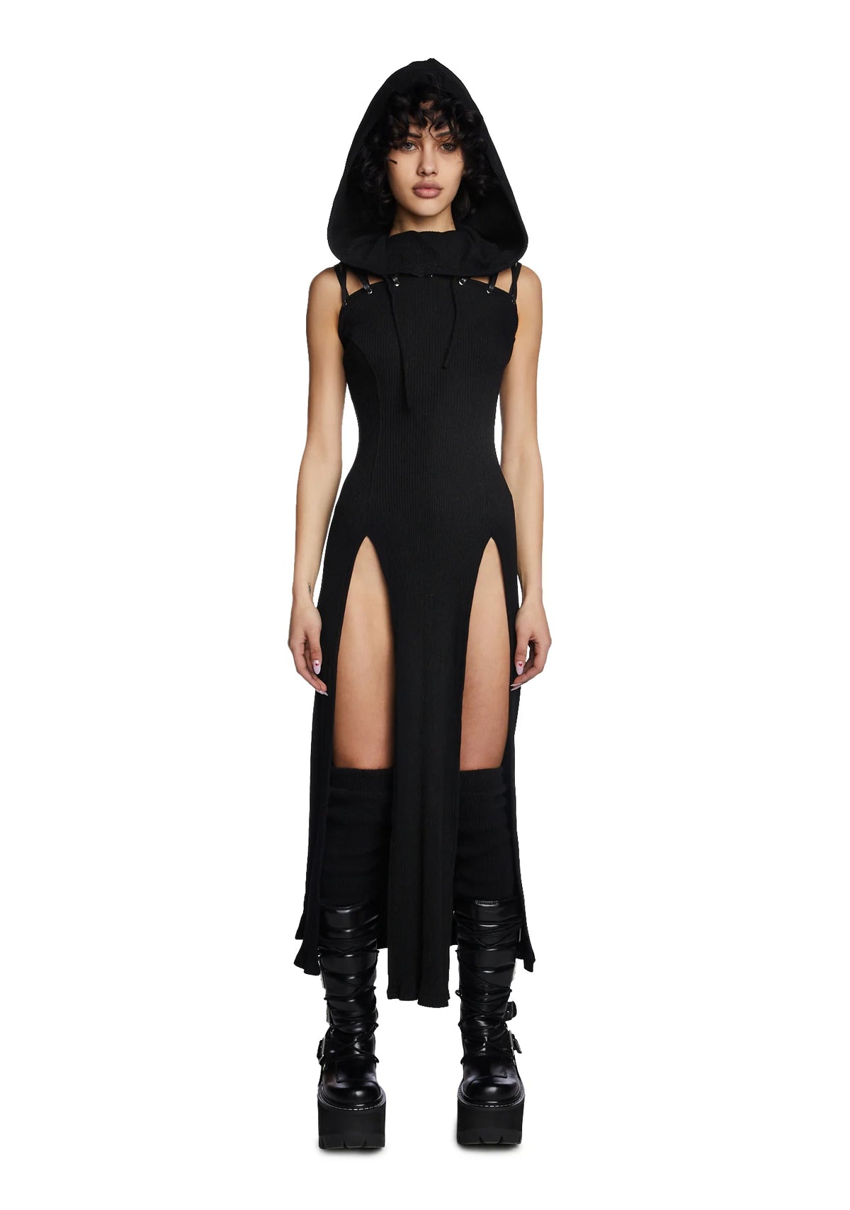 Modulation Black Hooded Maxi Dress