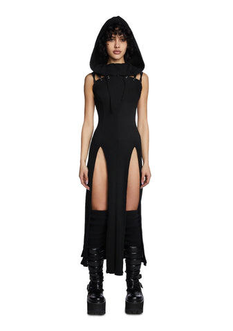 Modulation Black Hooded Maxi Dress