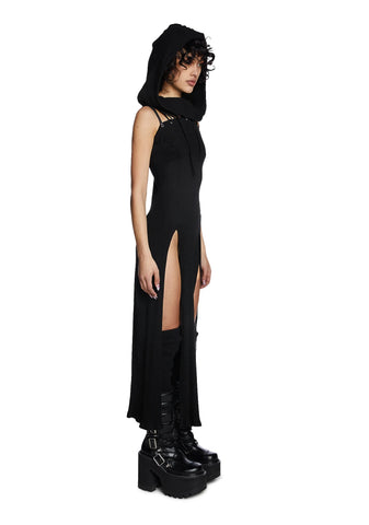 Modulation Black Hooded Maxi Dress