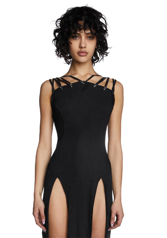 Modulation Black Hooded Maxi Dress