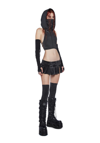 Modulation Pleated Denim Micro Skirt