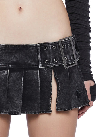Modulation Pleated Denim Micro Skirt