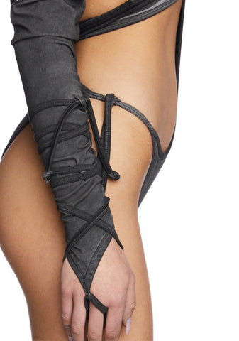 Compression Cut Out Bodysuit & Gloves Set - Charcoal