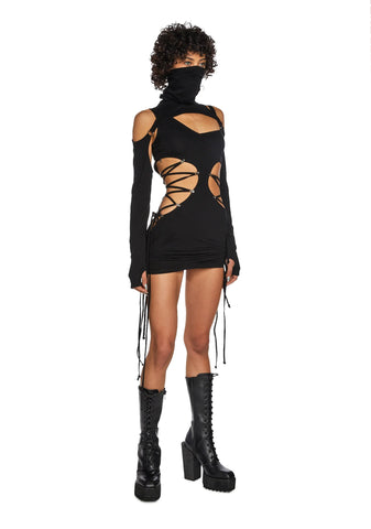 Replay Cut Out Lace Up Dress Set - Black