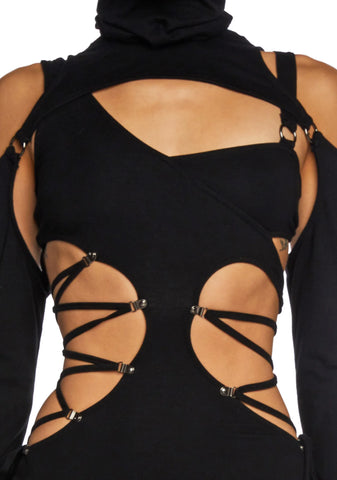 Replay Cut Out Lace Up Dress Set - Black