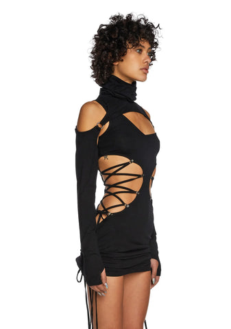Replay Cut Out Lace Up Dress Set - Black