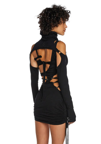 Replay Cut Out Lace Up Dress Set - Black