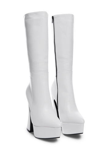 Wide Fit White Sketchy Heeled Boots- White