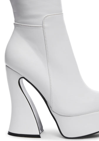 Wide Fit White Sketchy Heeled Boots- White