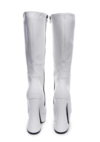 Wide Fit White Sketchy Heeled Boots- White