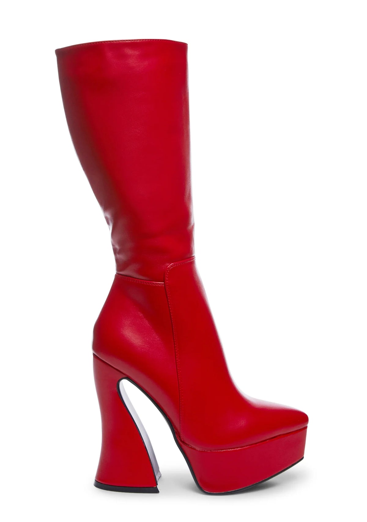 Wide Fit Red Sketchy Heeled Boots- Red