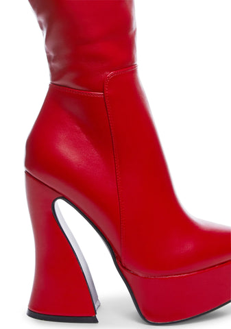 Wide Fit Red Sketchy Heeled Boots- Red
