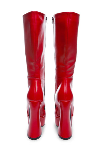 Wide Fit Red Sketchy Heeled Boots- Red