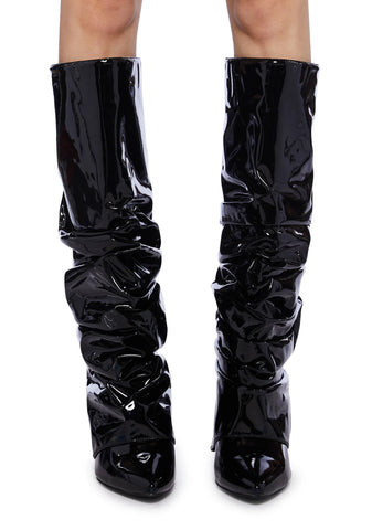 Sif Latex Wedge Boots- Black