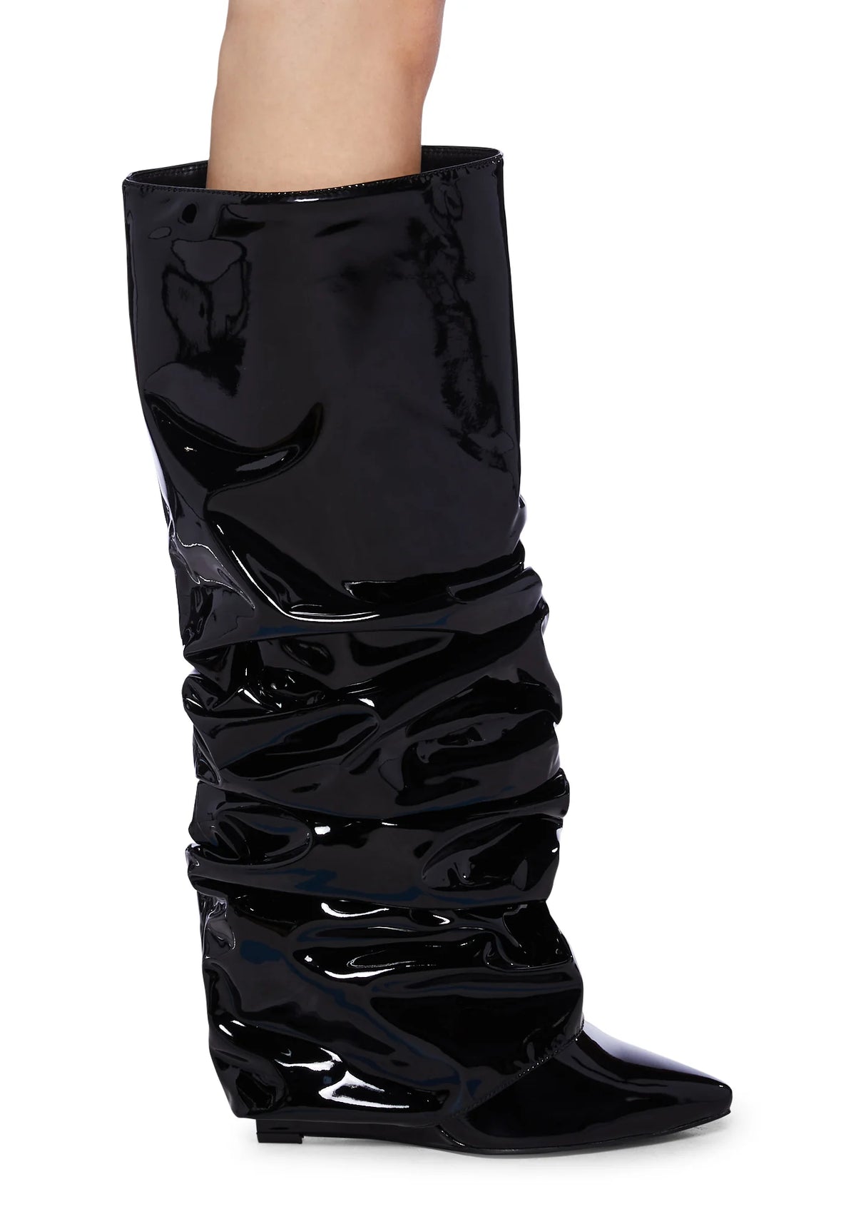 Sif Latex Wedge Boots- Black