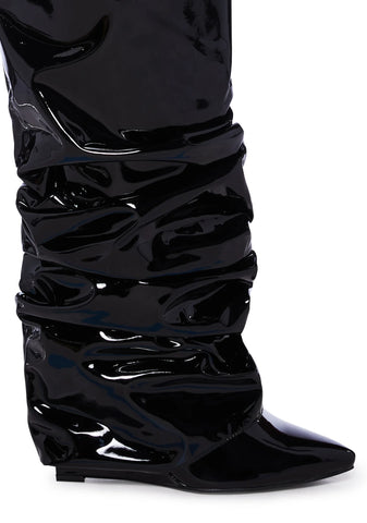 Sif Latex Wedge Boots- Black