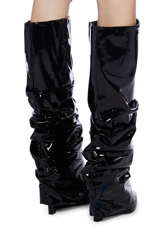 Sif Latex Wedge Boots- Black