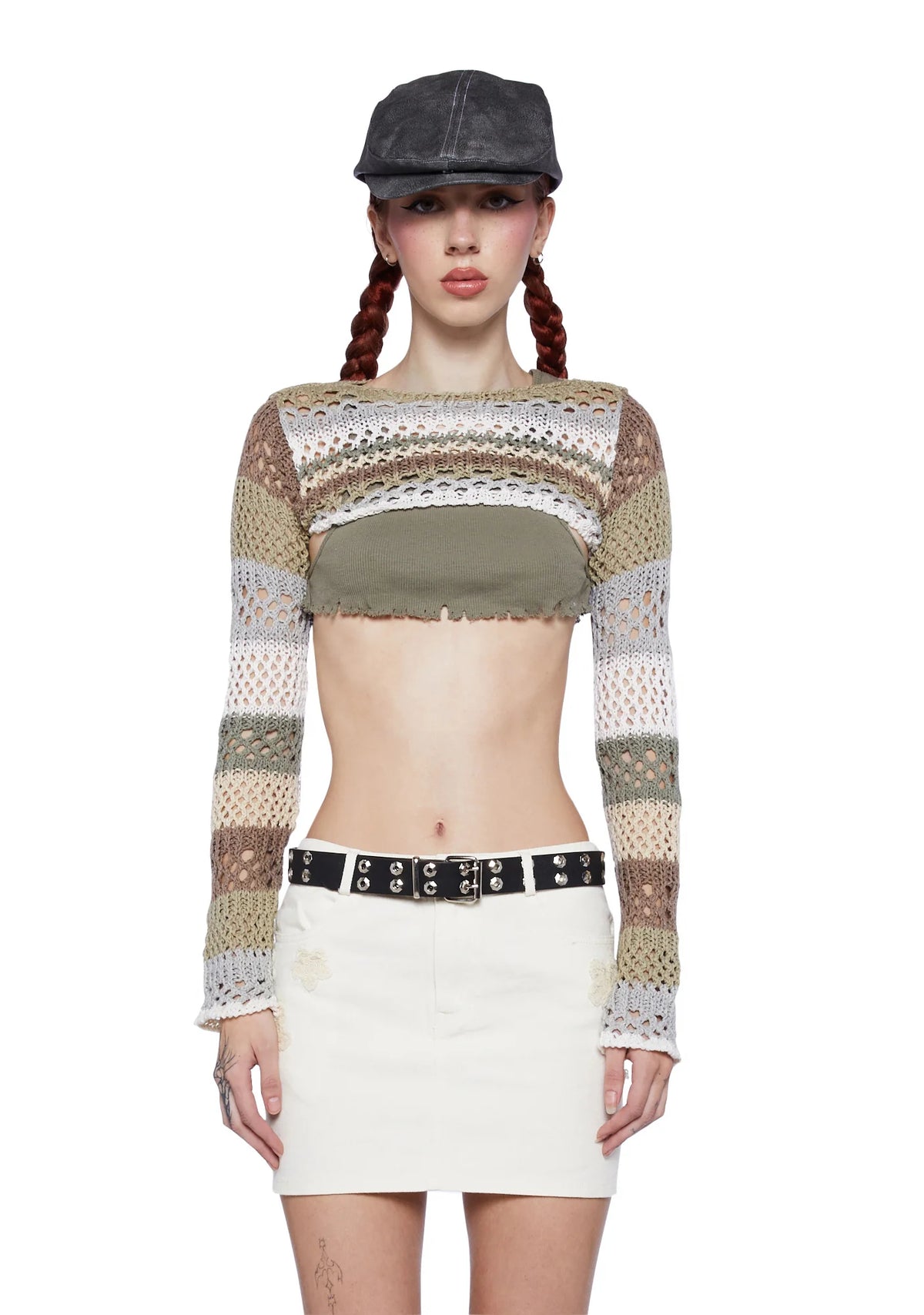 Knitted Cropped Shrug - Striped