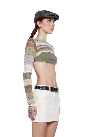 Knitted Cropped Shrug - Striped
