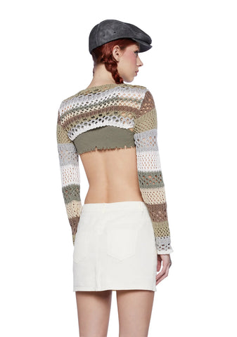 Knitted Cropped Shrug - Striped