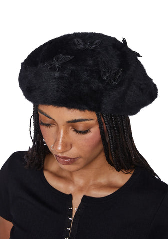 Feeling Fuzzy Butterfly Beret - Black