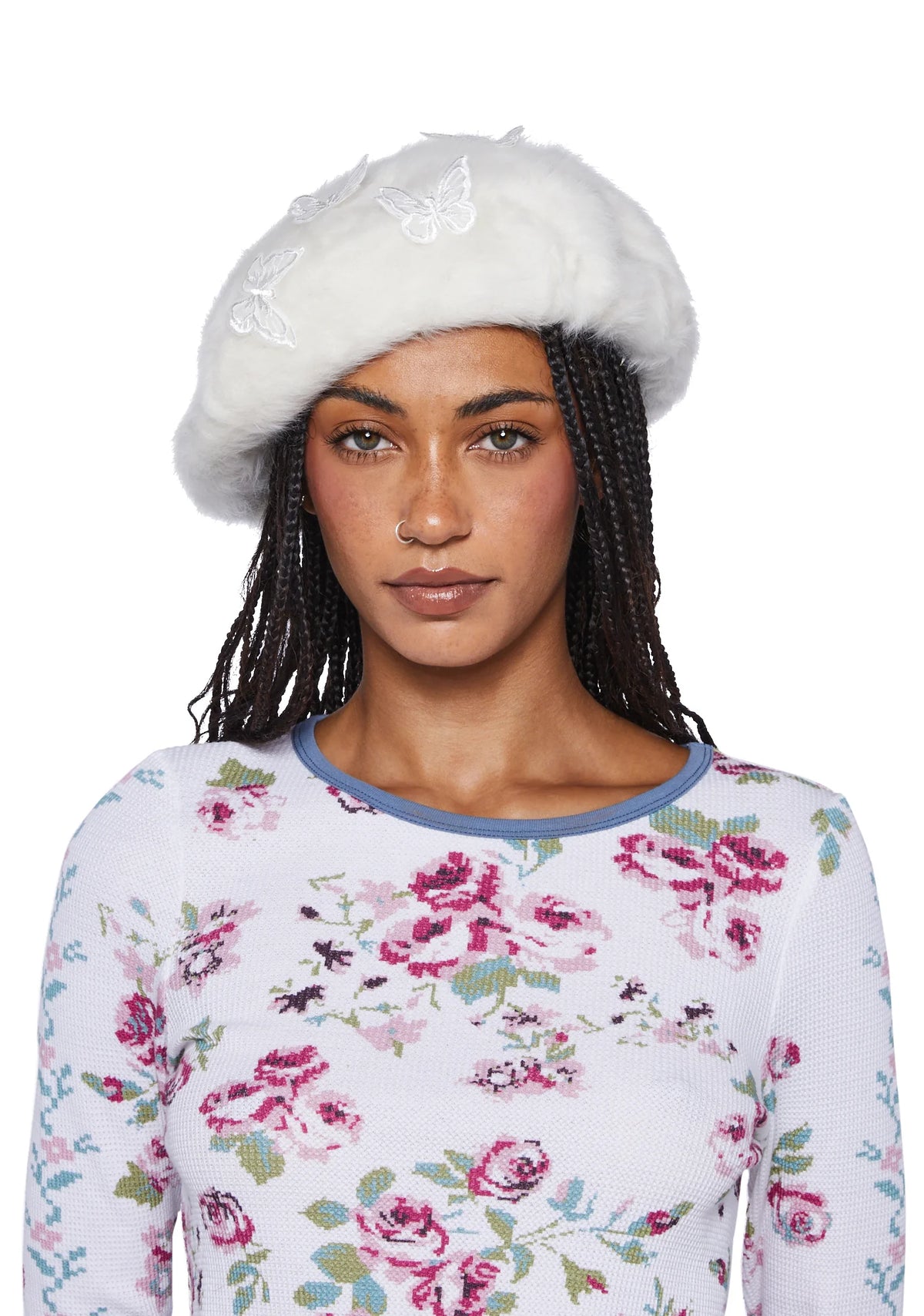 Feeling Fuzzy Butterfly Beret -White