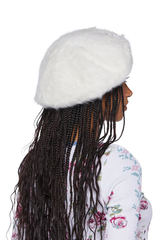 Feeling Fuzzy Butterfly Beret -White