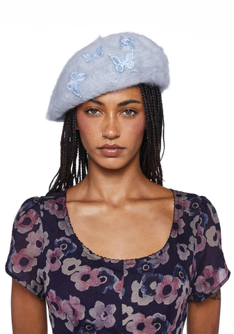 Feeling Fuzzy Butterfly Beret - Blue