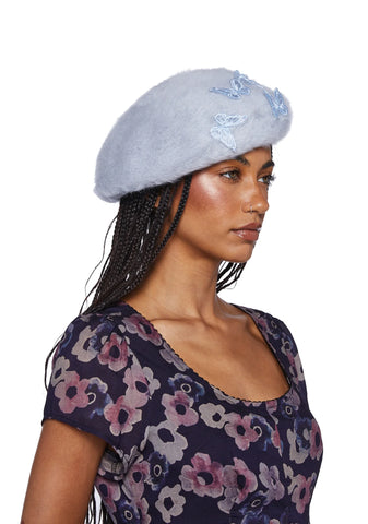 Feeling Fuzzy Butterfly Beret - Blue