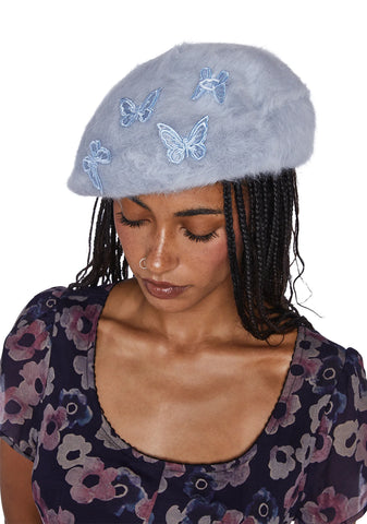 Feeling Fuzzy Butterfly Beret - Blue