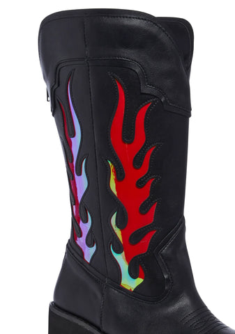 Bad B Flame Cowboy Boots - Black/Red