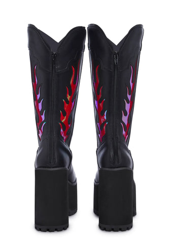 Bad B Flame Cowboy Boots - Black/Red