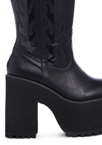 Bad B Flame Cowboy Boots - Black