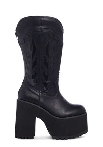Bad B Flame Cowboy Boots - Black