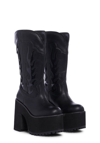 Bad B Flame Cowboy Boots - Black