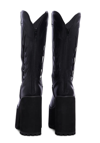 Bad B Flame Cowboy Boots - Black