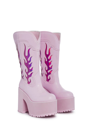 Bad B Flame Cowboy Boots - Pink