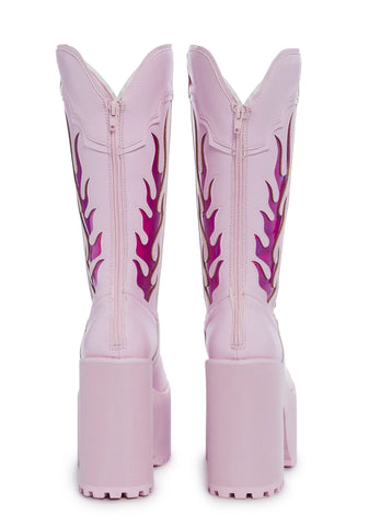 Bad B Flame Cowboy Boots - Pink