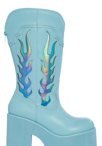 Bad B Flame Cowboy Boots - Blue