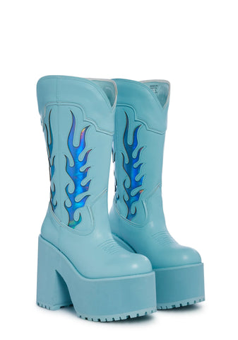 Bad B Flame Cowboy Boots - Blue