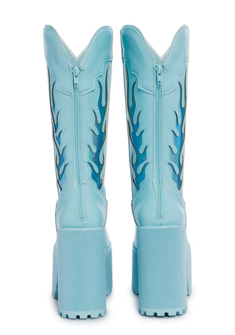 Bad B Flame Cowboy Boots - Blue