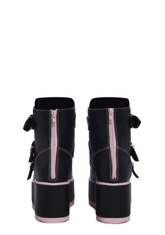Halo Bow Ankle Boots - Black/Pink