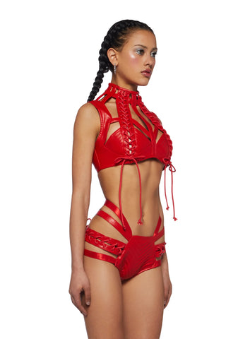 Rude Awakening Harness Bra Top - Ruby